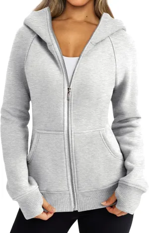 Womens Zip Up Hoodies Long Sleeve Fleece Jackets Casual Lightweight Outfits Clothes with Thumb Holes