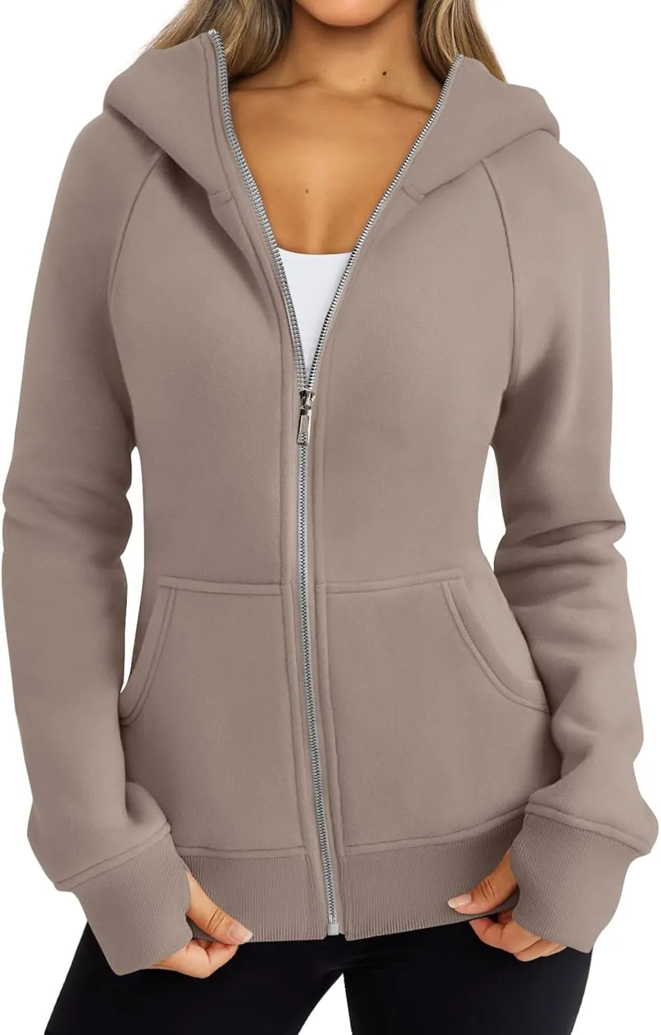 Womens Zip Up Hoodies Long Sleeve Fleece Jackets Casual Lightweight Outfits Clothes with Thumb Holes