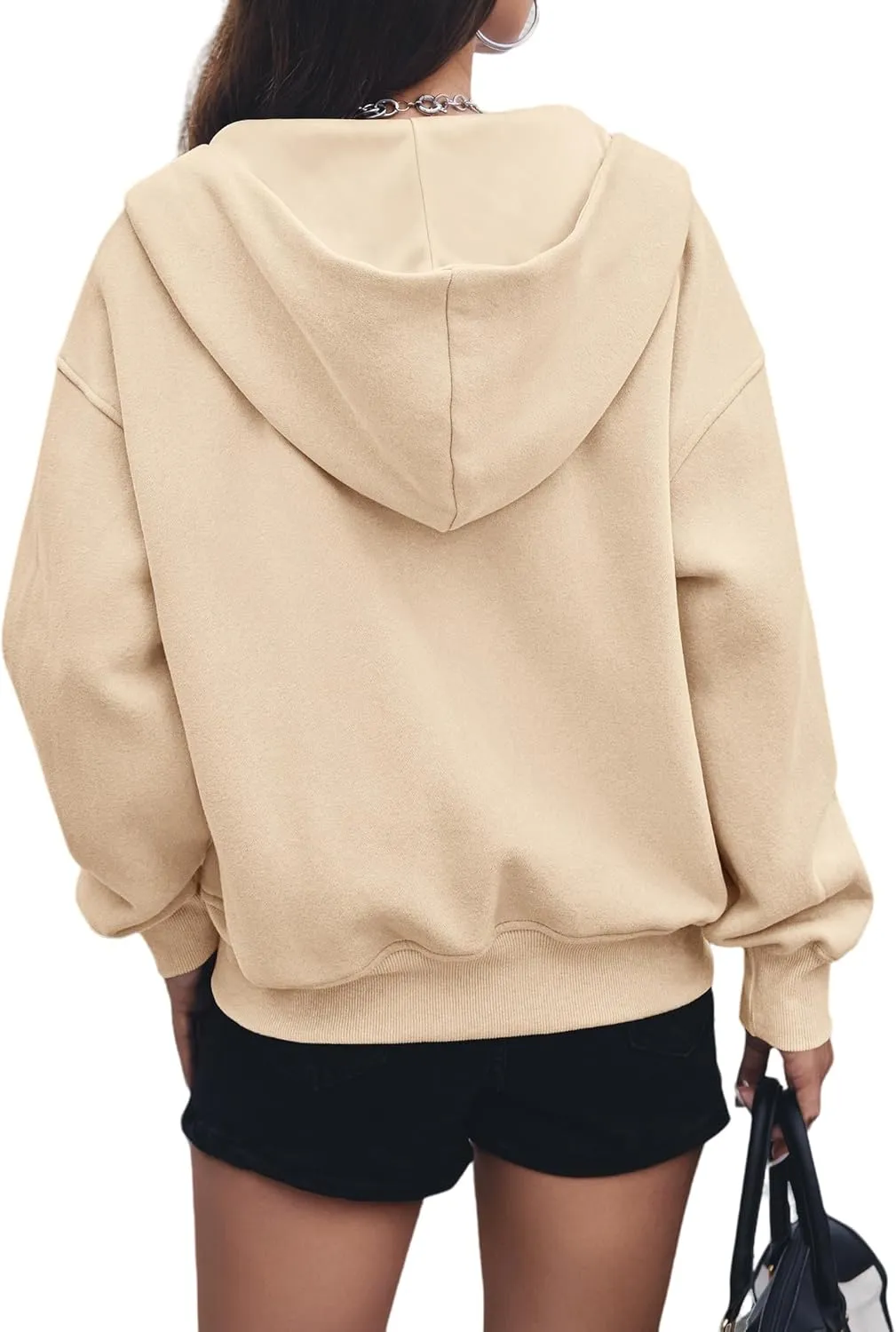 Womens Zip Up Hoodies Long Sleeve Loose Fit Jackets Fashion Fleece Cropped Jackets with Pockets