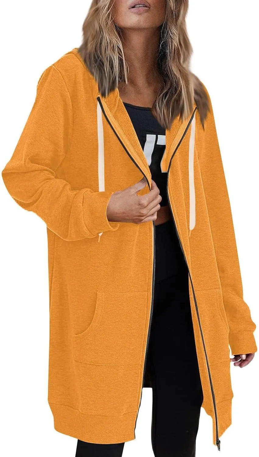 Women's Zip Up Hoodies Long Sleeve Winter Lightweight Hooded Sweatshirt Casual Jacket Coat with Pockets