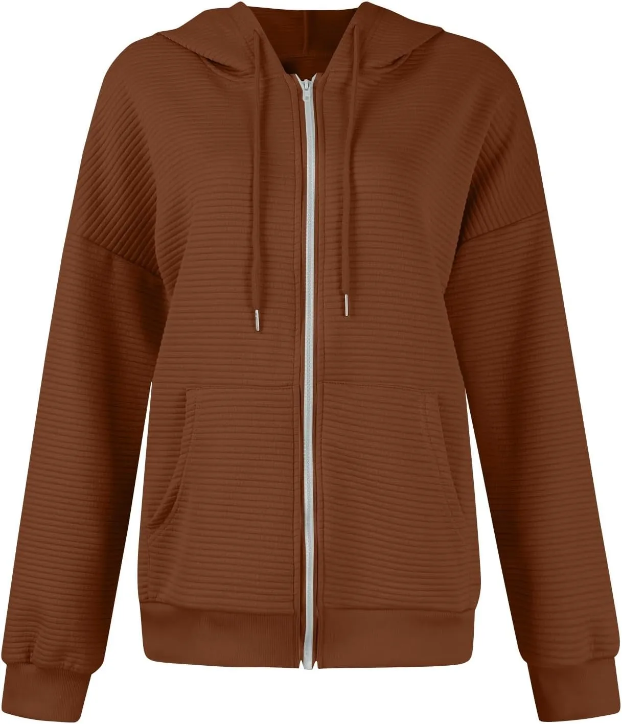 Womens Zip Up Hoodies Loose Fit Long Sleeve Oversized Sweatshirts Drawstring Y2K Lightweight Jackets with Pockets