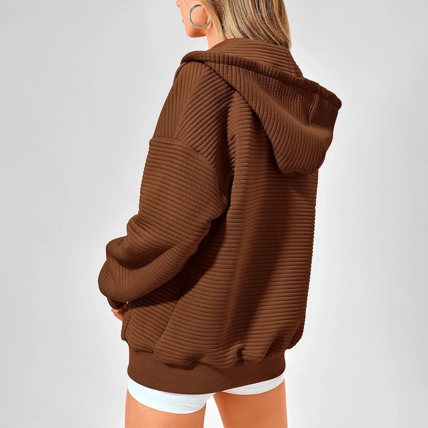 Womens Zip Up Hoodies Loose Fit Long Sleeve Oversized Sweatshirts Drawstring Y2K Lightweight Jackets with Pockets
