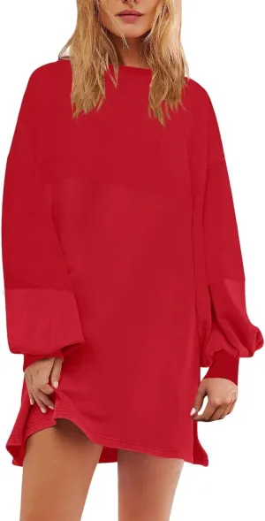 WYTong Summer Dresses for Women 2025 Casual Loose Long Sleeve Dresses Casual Ruffle A Line Swing Short Dresses