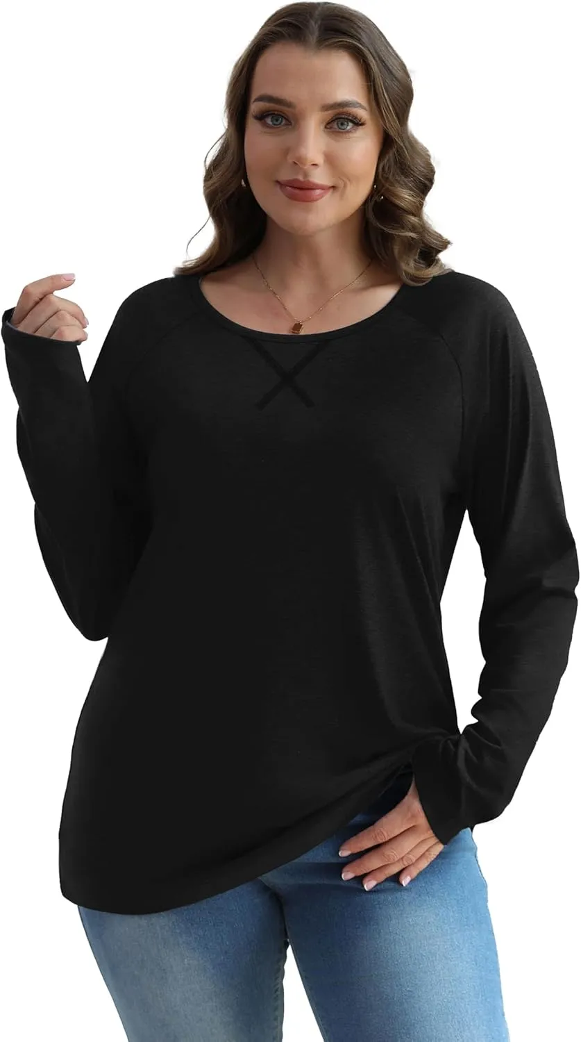 XIEERDUO Womens Long Sleeve Shirts Casual Fall Fashion Crewneck Tops Loose Fit Lightweight