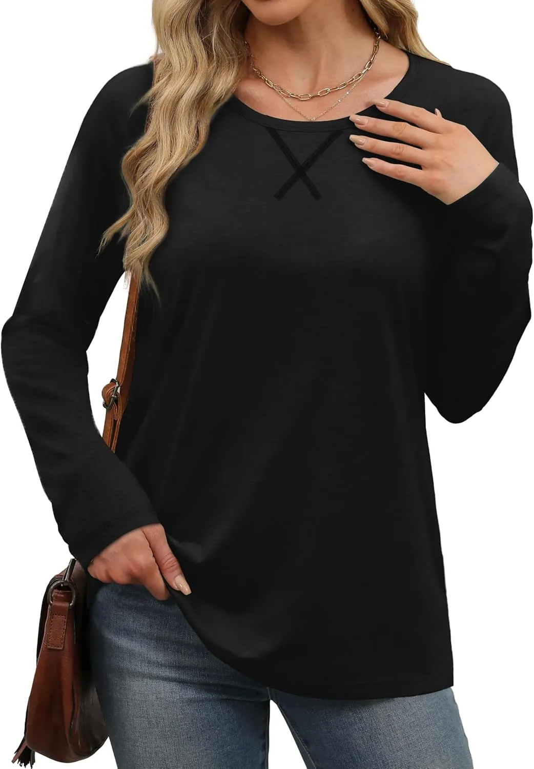 XIEERDUO Womens Long Sleeve Shirts Casual Fall Fashion Crewneck Tops Loose Fit Lightweight