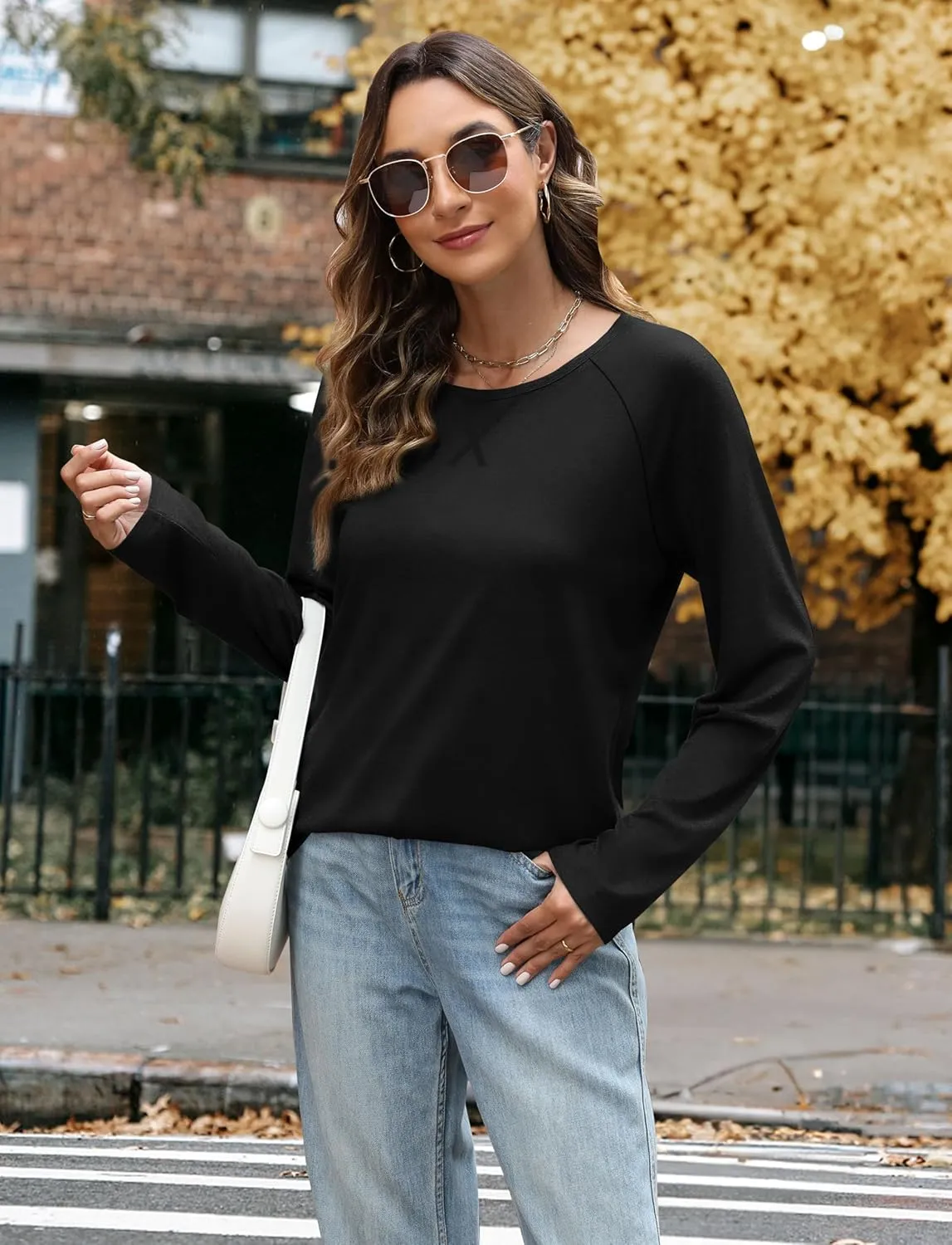 XIEERDUO Womens Long Sleeve Shirts Casual Fall Fashion Crewneck Tops Loose Fit Lightweight