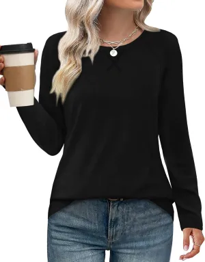 XIEERDUO Womens Long Sleeve Shirts Casual Fall Fashion Crewneck Tops Loose Fit Lightweight