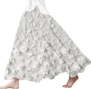 XOWRTE Women's Boho Casual Skirts Summer 2025 Lace Embroidery Elastic Waist Flowy Tiered A-Line Beach Maxi Skirt Swing Cute