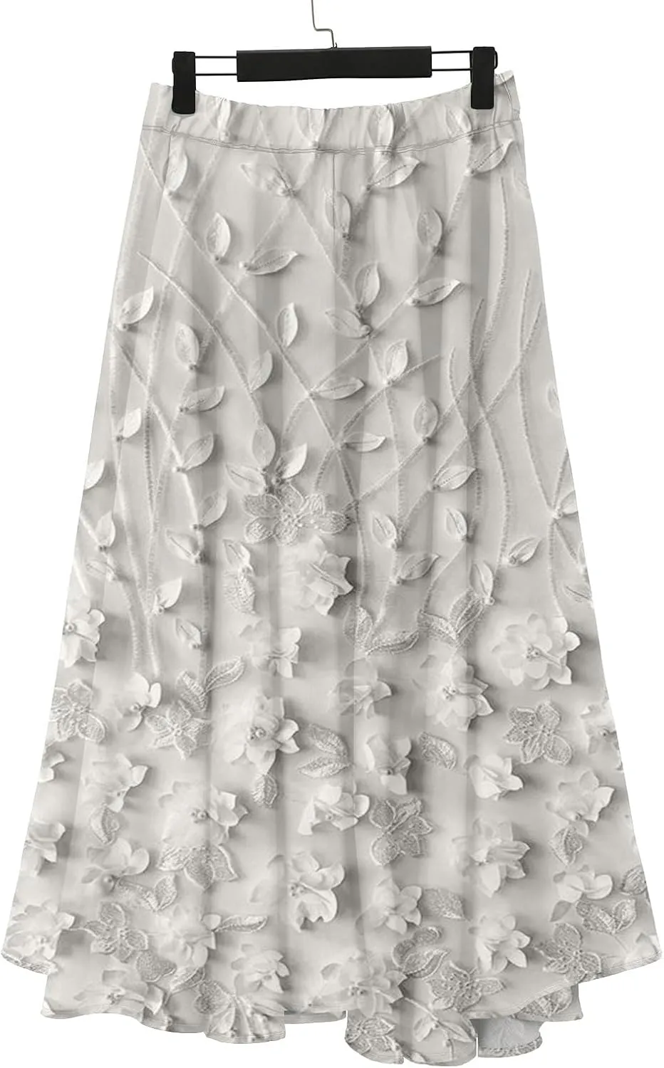 XOWRTE Women's Boho Casual Skirts Summer 2025 Lace Embroidery Elastic Waist Flowy Tiered A-Line Beach Maxi Skirt Swing Cute