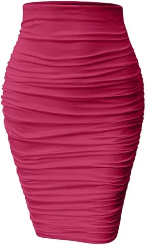 YMDUCH Women's Sexy Ruched Bodycon Elasticity Tight Casual Club Pencil Skirt