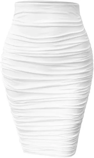 YMDUCH Women's Sexy Ruched Bodycon Elasticity Tight Casual Club Pencil Skirt