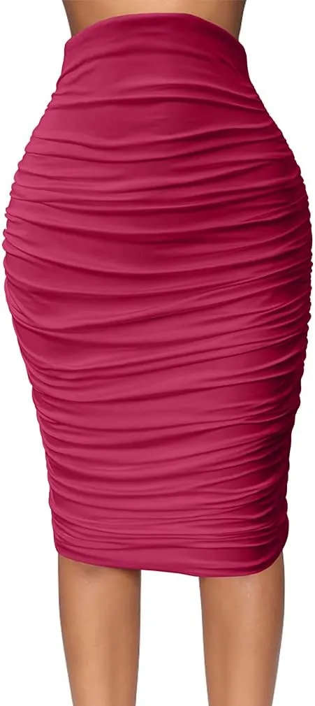 YMDUCH Women's Sexy Ruched Bodycon Elasticity Tight Casual Club Pencil Skirt