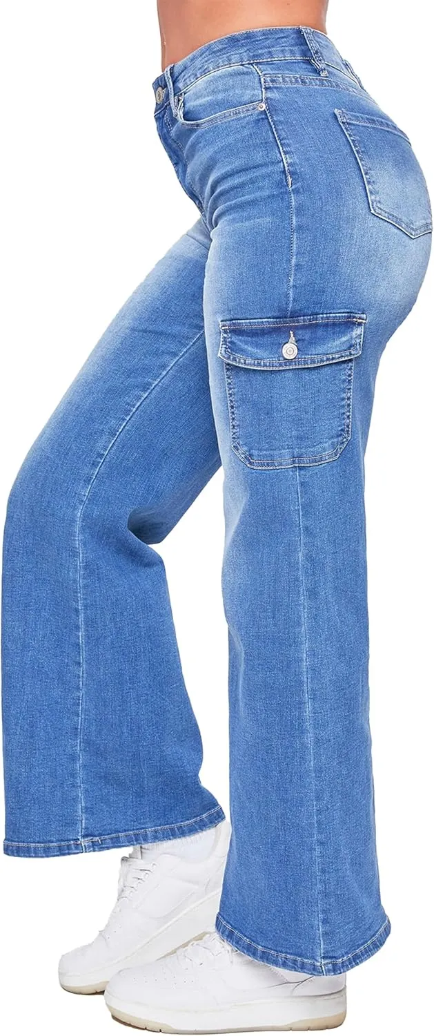 YMI Women's Junior Skater Cargo Wide Leg Jeans