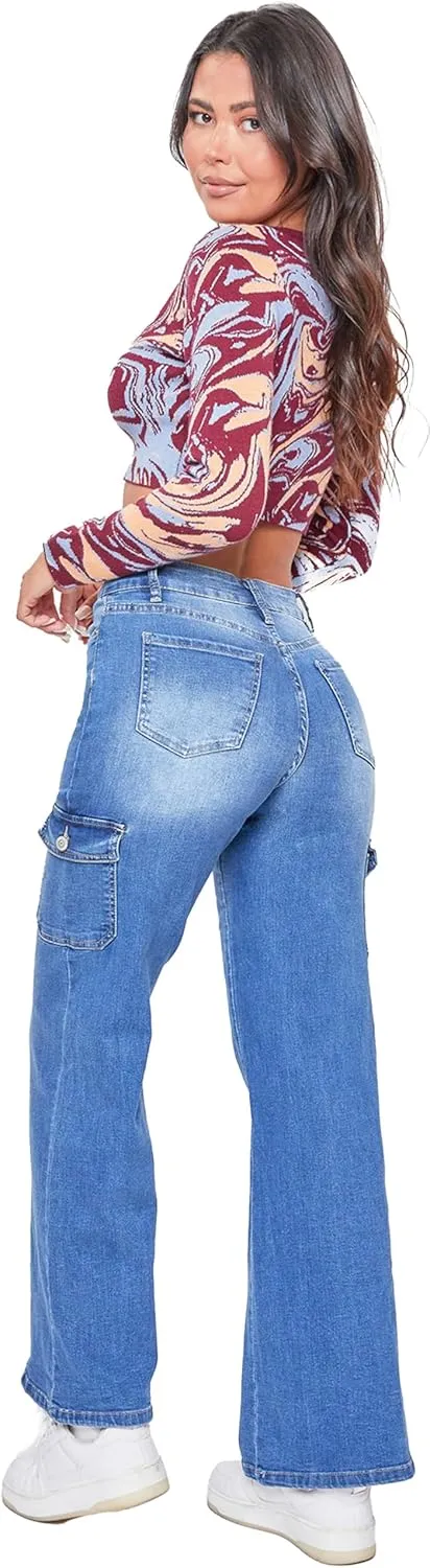 YMI Women's Junior Skater Cargo Wide Leg Jeans