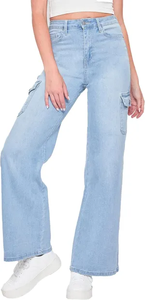 YMI Women's Junior Skater Cargo Wide Leg Jeans