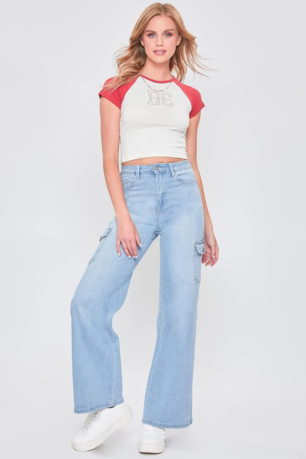 YMI Women's Junior Skater Cargo Wide Leg Jeans