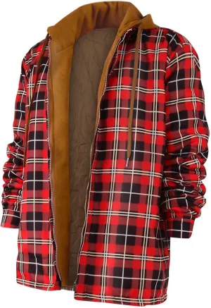 Ymosrh Men's Shirts Hooded Shirt Jacket Plaid Quilted Lined Long Sleeve Fall Winter Coat Button Down Shirts, M-5XL
