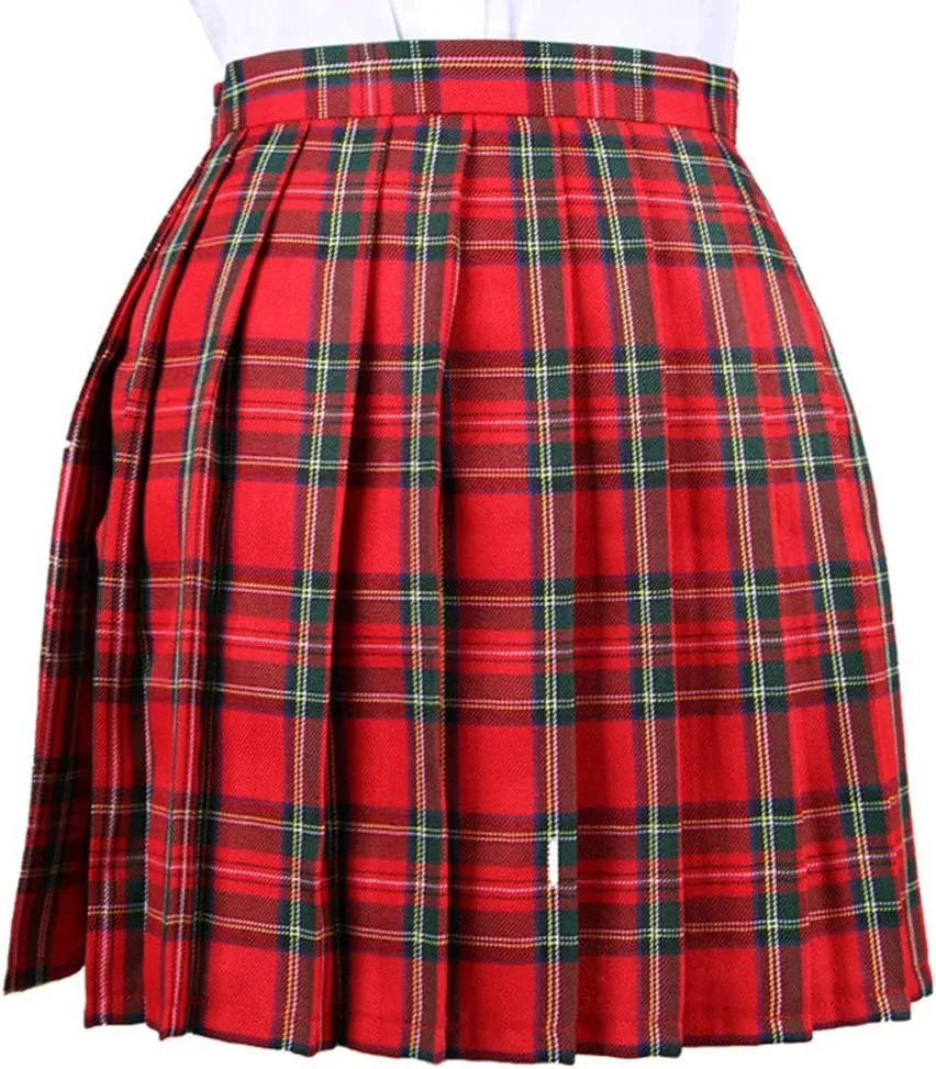 YOLIA Women A Line Skirts Schoolgirl Plaid Pleated Mini Skirt High Waist Uniform Dress