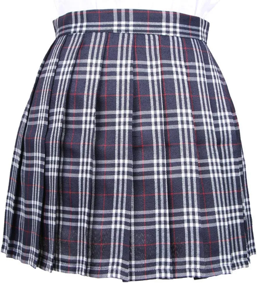 YOLIA Women A Line Skirts Schoolgirl Plaid Pleated Mini Skirt High Waist Uniform Dress