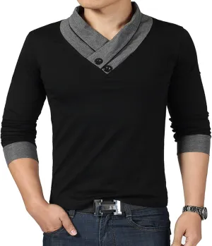YTD Mens Cotton Casual V-Neck Button Slim Muscle Tops Tee Short Sleeve T-Shirts