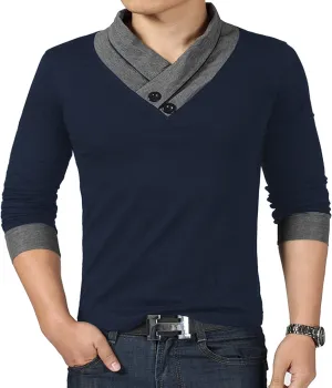 YTD Mens Cotton Casual V-Neck Button Slim Muscle Tops Tee Short Sleeve T-Shirts