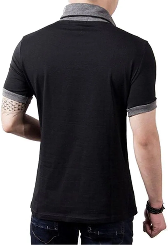 YTD Mens Cotton Casual V-Neck Button Slim Muscle Tops Tee Short Sleeve T-Shirts