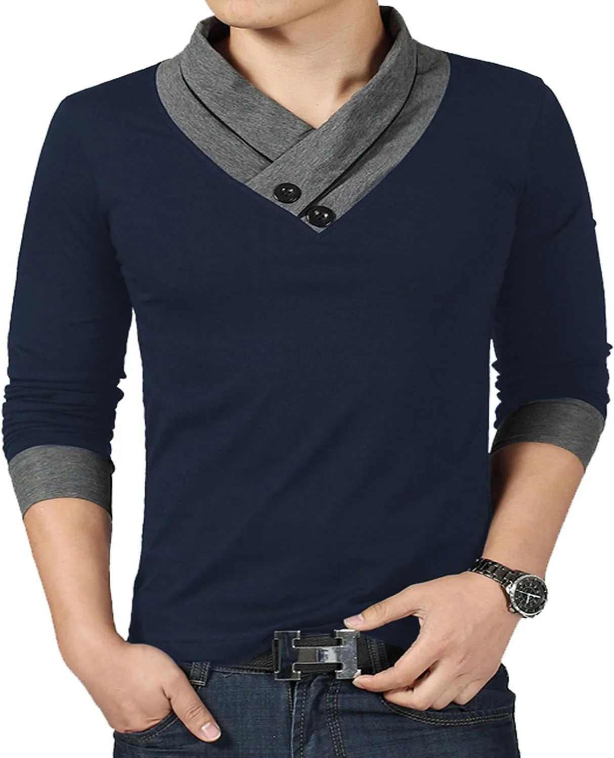YTD Mens Cotton Casual V-Neck Button Slim Muscle Tops Tee Short Sleeve T-Shirts