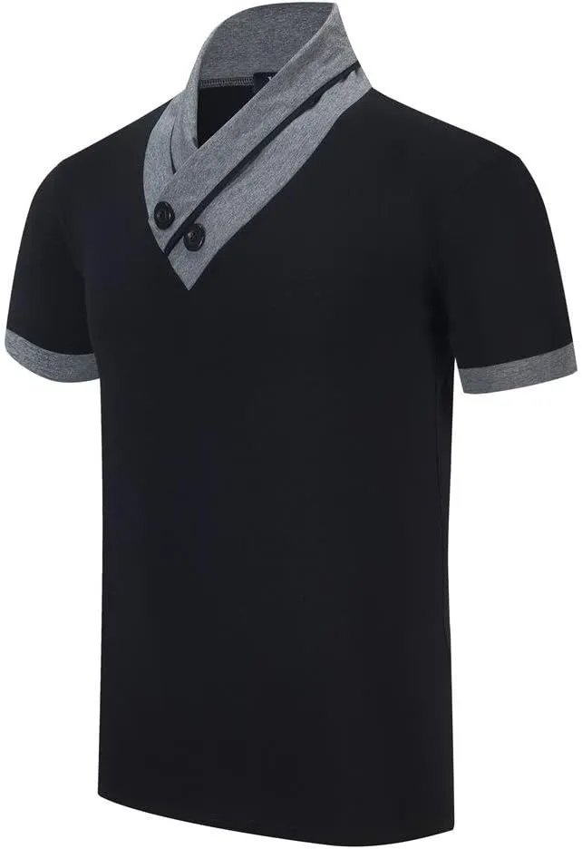 YTD Mens Cotton Casual V-Neck Button Slim Muscle Tops Tee Short Sleeve T-Shirts