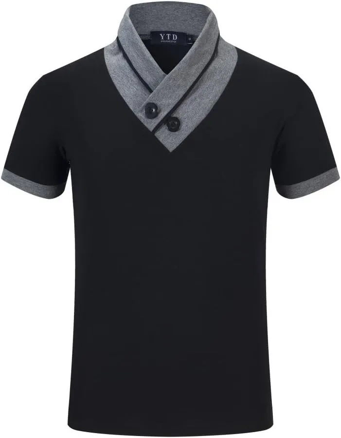 YTD Mens Cotton Casual V-Neck Button Slim Muscle Tops Tee Short Sleeve T-Shirts