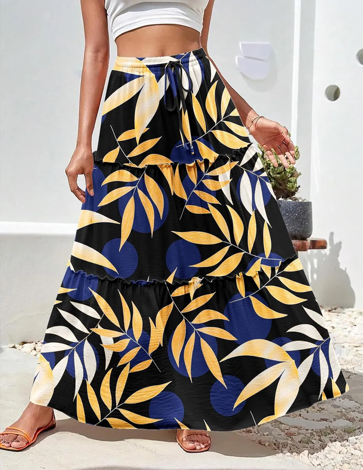 Zeagoo Womens Casual Maxi Skirts for Women 2025 High Waist Boho Skirts Floral Printed Long Flowy Skirt with Pockets