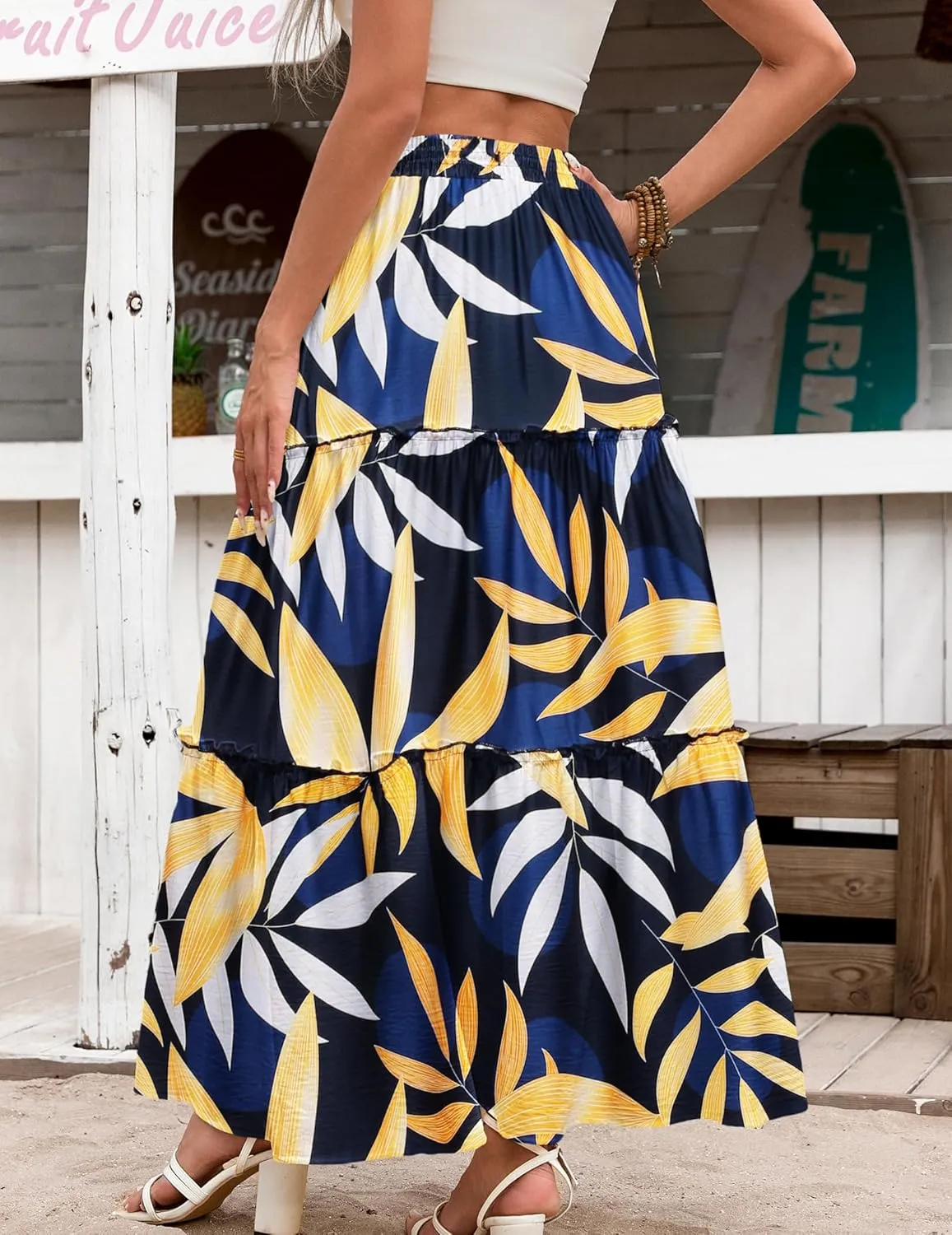 Zeagoo Womens Casual Maxi Skirts for Women 2025 High Waist Boho Skirts Floral Printed Long Flowy Skirt with Pockets