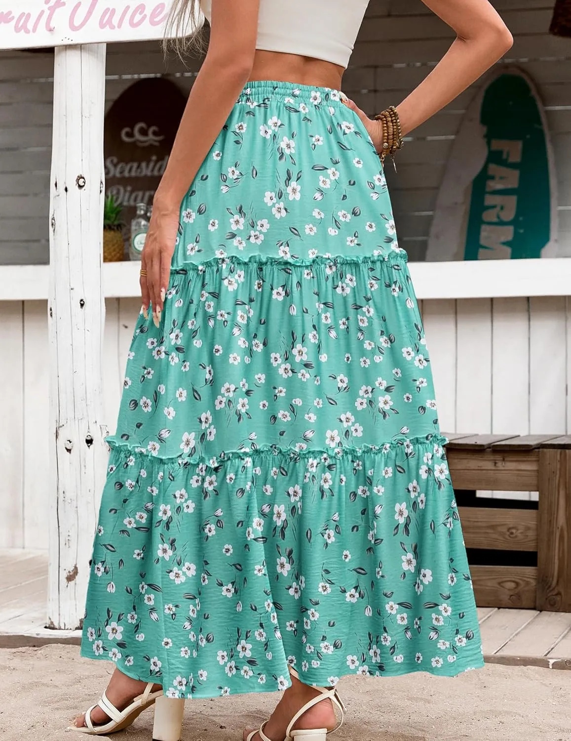 Zeagoo Womens Casual Maxi Skirts for Women 2025 High Waist Boho Skirts Floral Printed Long Flowy Skirt with Pockets