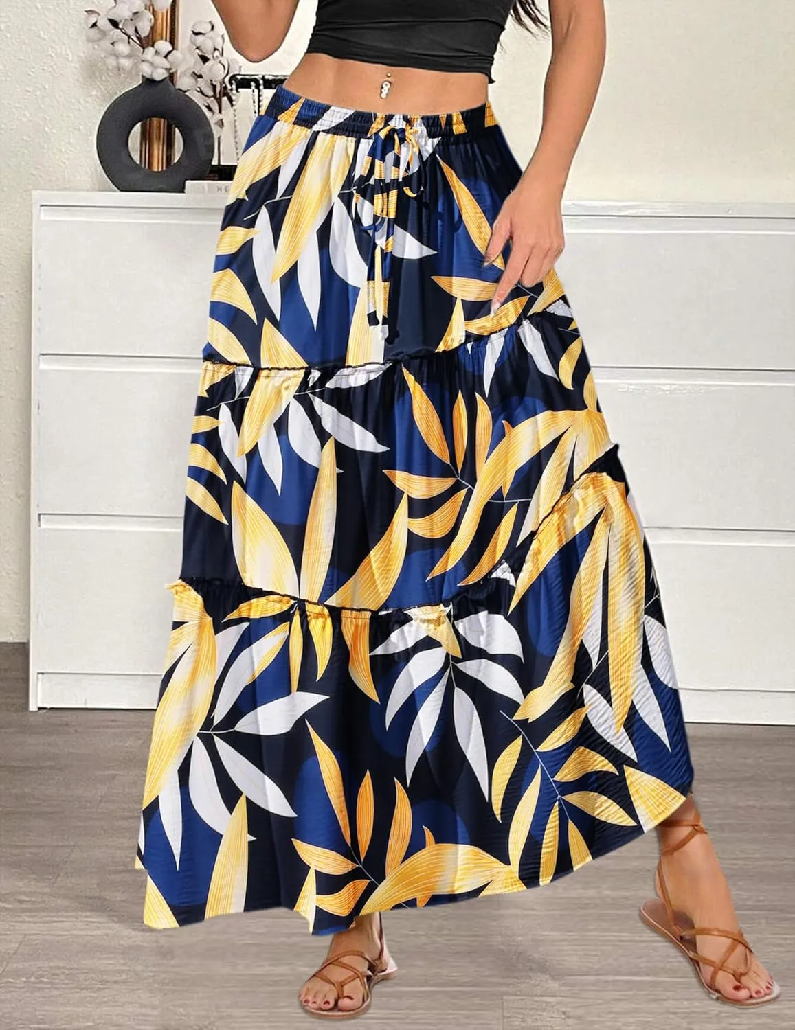 Zeagoo Womens Casual Maxi Skirts for Women 2025 High Waist Boho Skirts Floral Printed Long Flowy Skirt with Pockets
