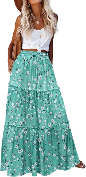 Zeagoo Womens Casual Maxi Skirts for Women 2025 High Waist Boho Skirts Floral Printed Long Flowy Skirt with Pockets