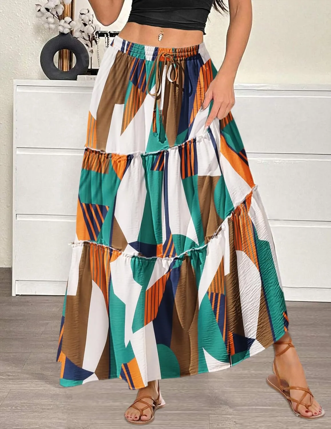 Zeagoo Womens Casual Maxi Skirts for Women 2025 High Waist Boho Skirts Floral Printed Long Flowy Skirt with Pockets