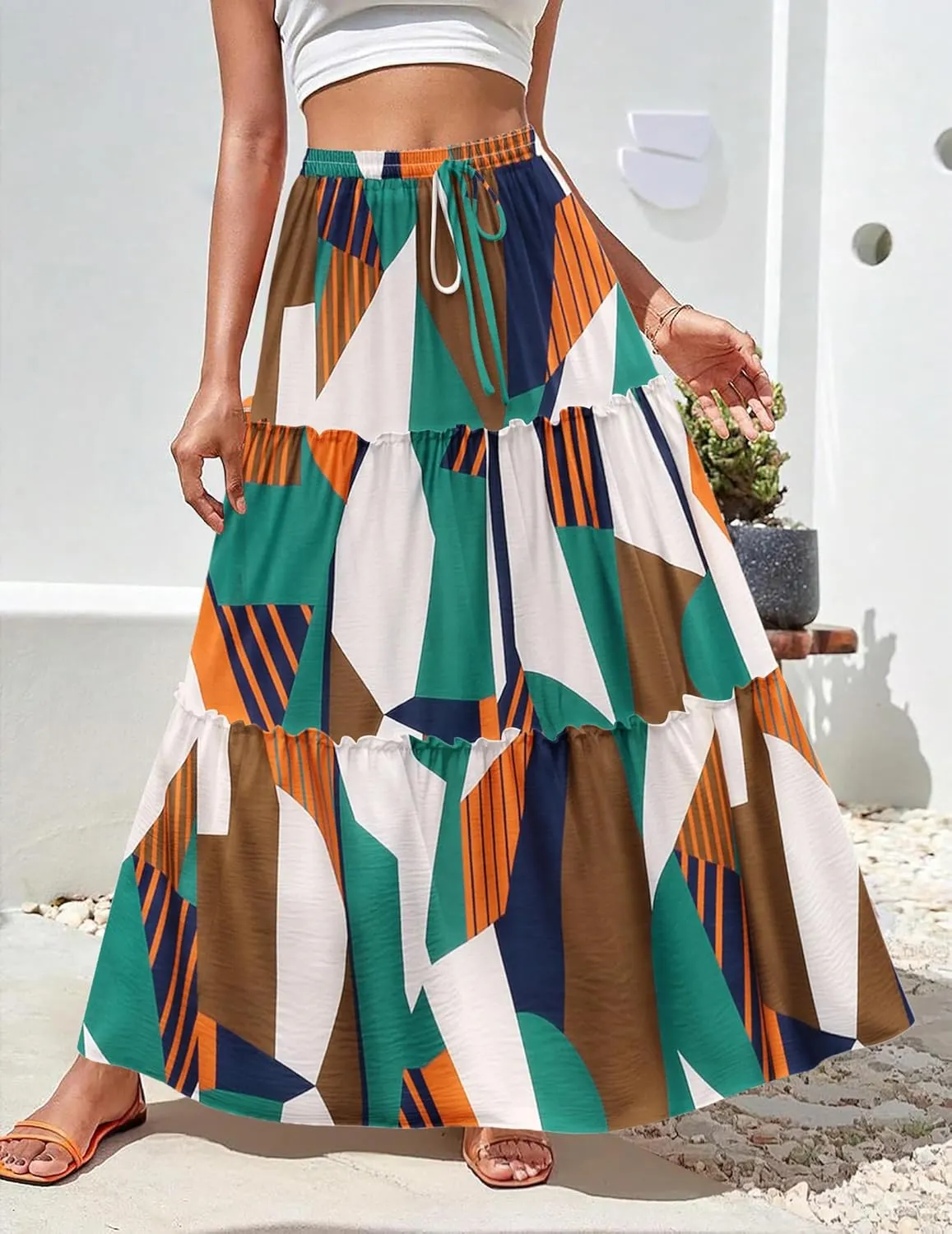 Zeagoo Womens Casual Maxi Skirts for Women 2025 High Waist Boho Skirts Floral Printed Long Flowy Skirt with Pockets