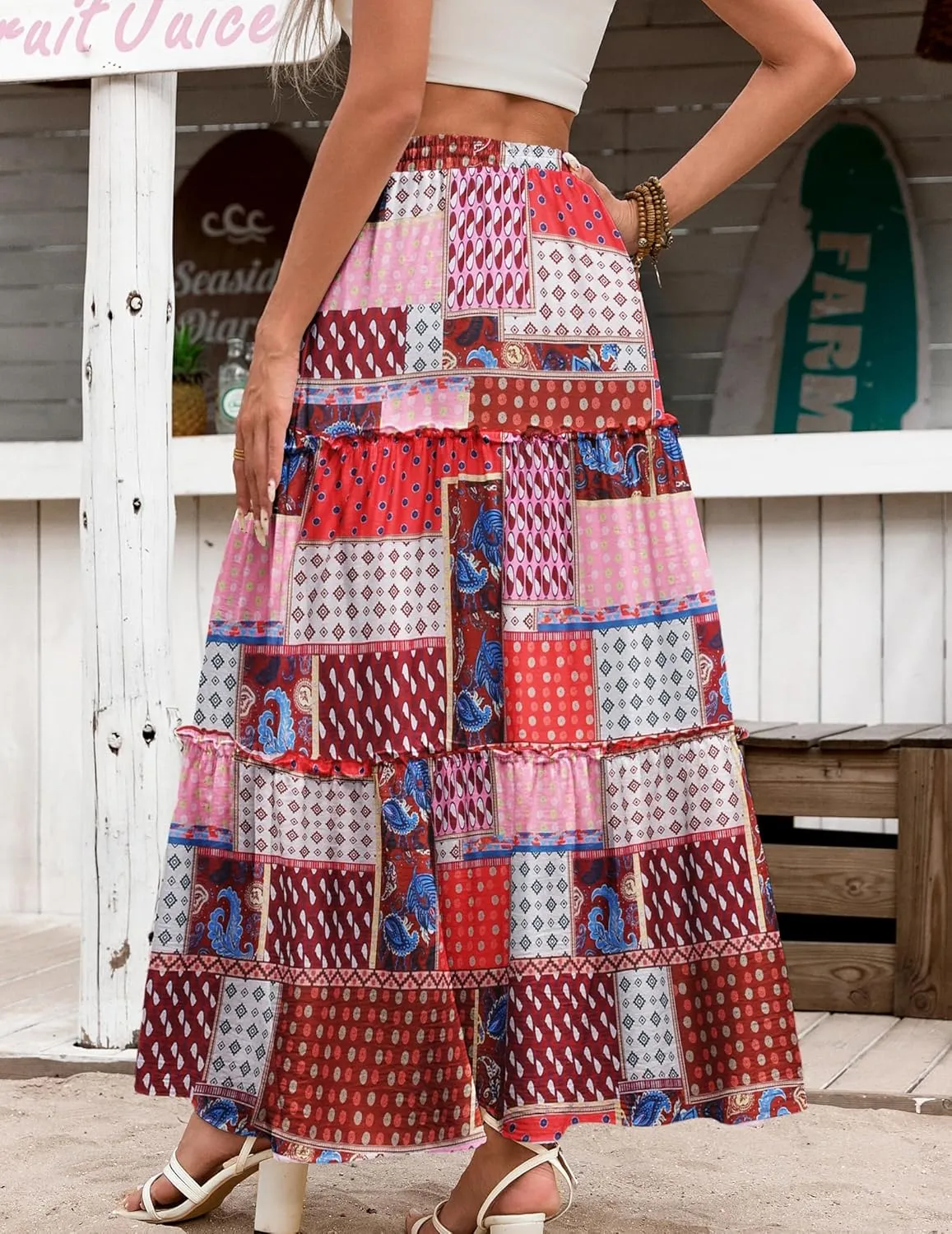 Zeagoo Womens Casual Maxi Skirts for Women 2025 High Waist Boho Skirts Floral Printed Long Flowy Skirt with Pockets
