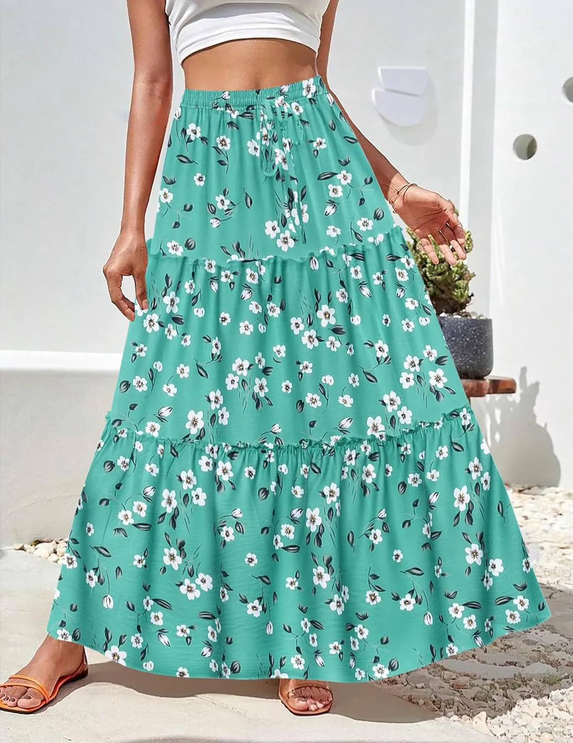 Zeagoo Womens Casual Maxi Skirts for Women 2025 High Waist Boho Skirts Floral Printed Long Flowy Skirt with Pockets