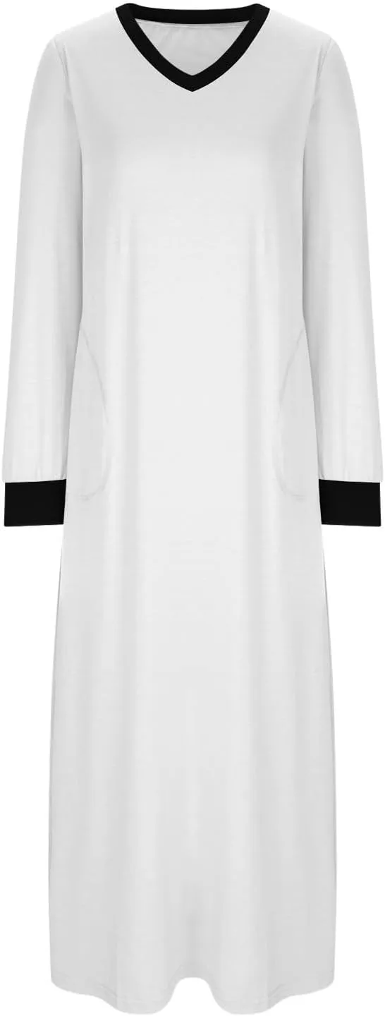 ZEFOTIM Long Sleeve Dress for Women Solid Color Dress Womens Summer Dresses Long Dress V Neck Dresses Womens Spring Dresses