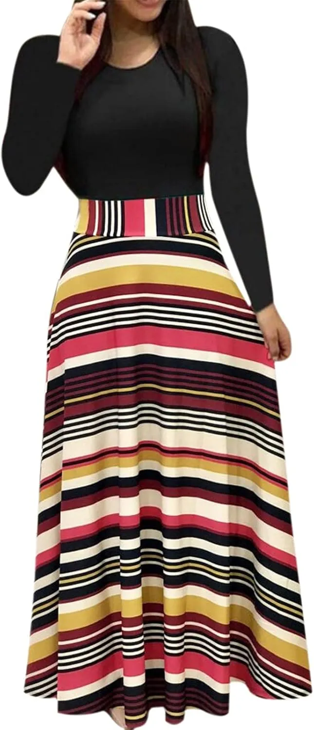 ZEFOTIM Long Sleeve Dresses for Women 2025 Floral Dress Summer Dresses Long Dresses Crewneck Dress Spring Dresses for Women