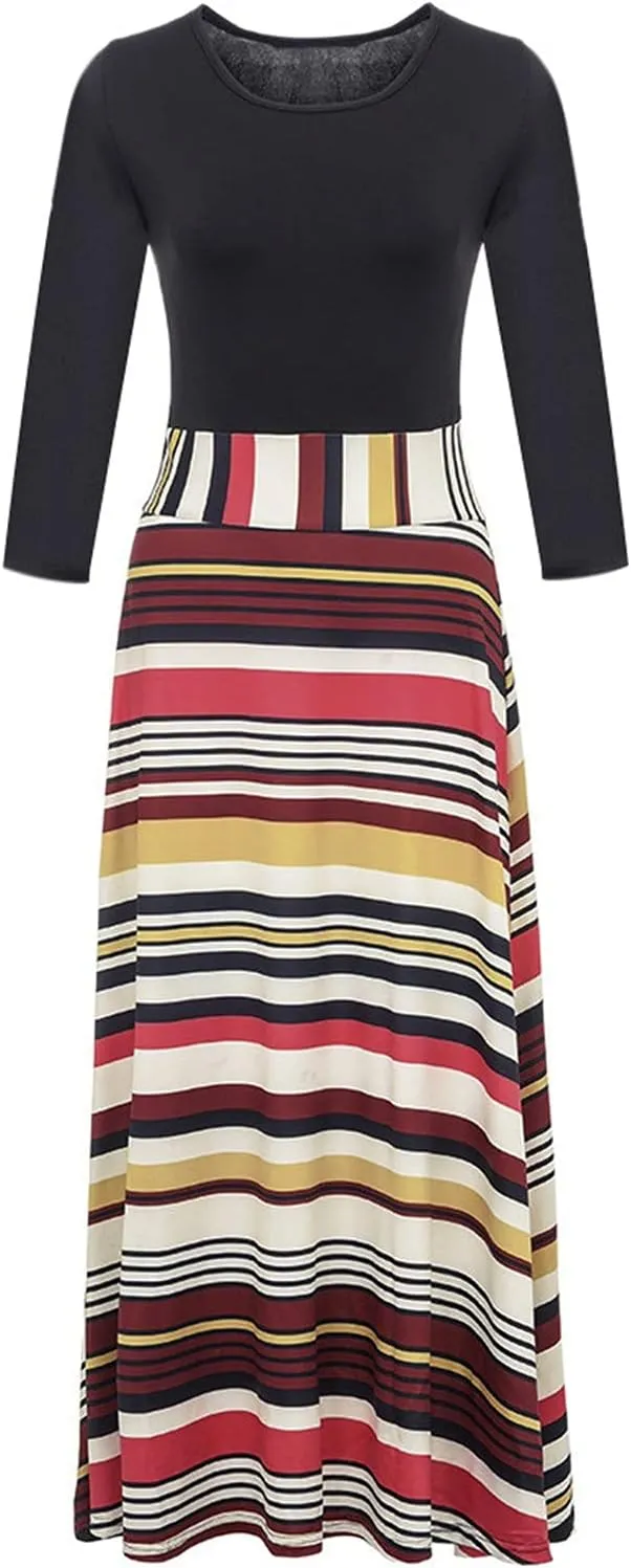 ZEFOTIM Long Sleeve Dresses for Women 2025 Floral Dress Summer Dresses Long Dresses Crewneck Dress Spring Dresses for Women