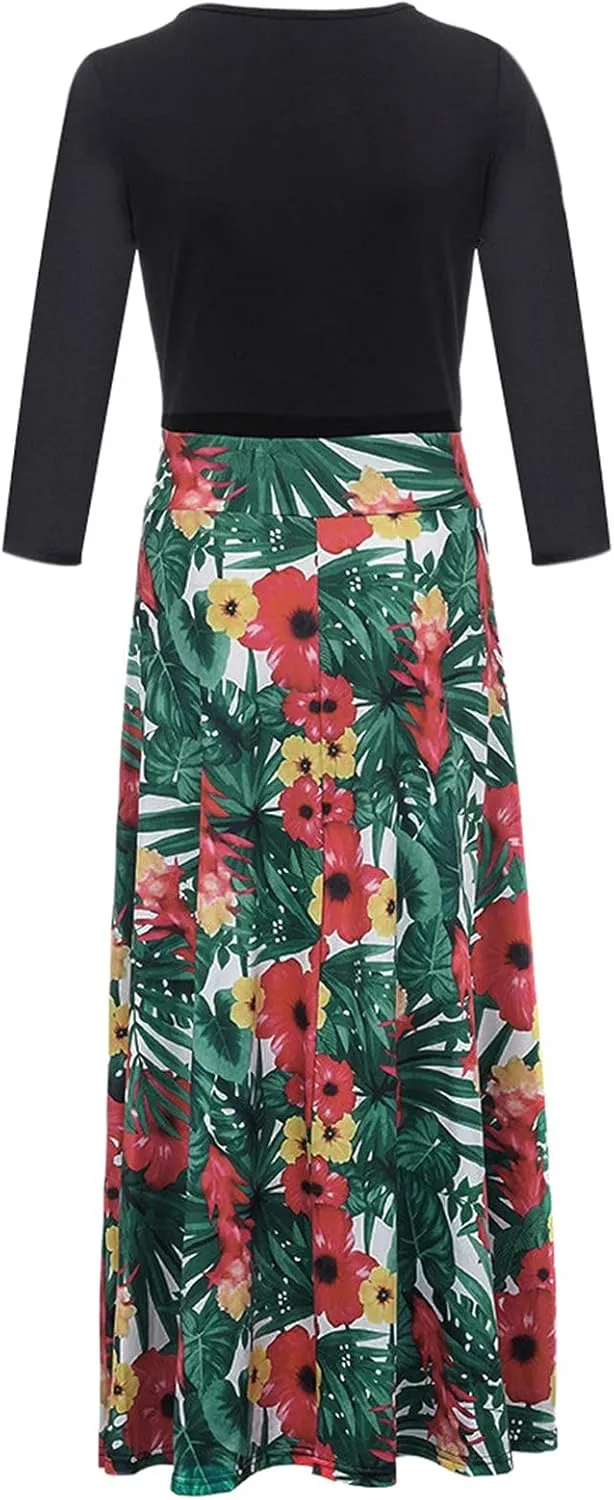 ZEFOTIM Long Sleeve Dresses for Women 2025 Floral Dress Summer Dresses Long Dresses Crewneck Dress Spring Dresses for Women