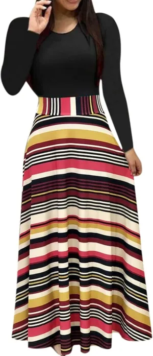ZEFOTIM Long Sleeve Dresses for Women 2025 Floral Dress Summer Dresses Long Dresses Crewneck Dress Spring Dresses for Women