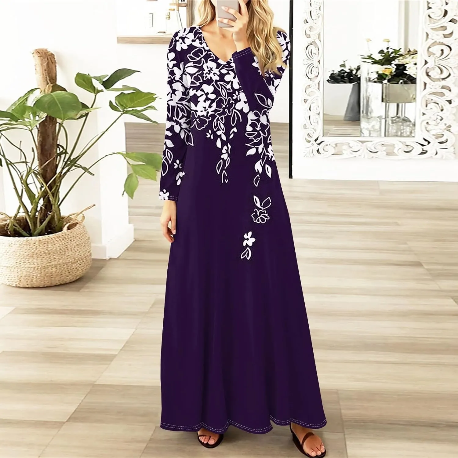 ZEFOTIM Long Sleeve Dresses for Women 2025 Graphic Printed Vintage Maxi Dresses