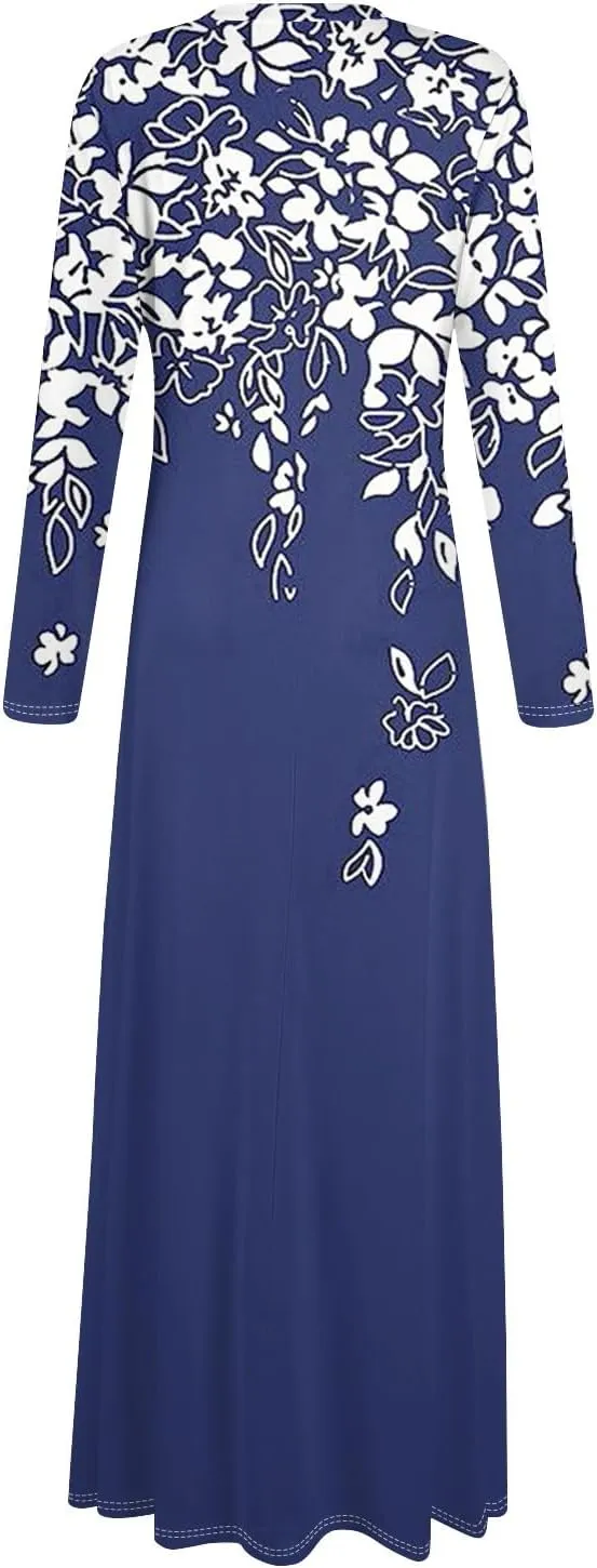 ZEFOTIM Long Sleeve Dresses for Women 2025 Graphic Printed Vintage Maxi Dresses