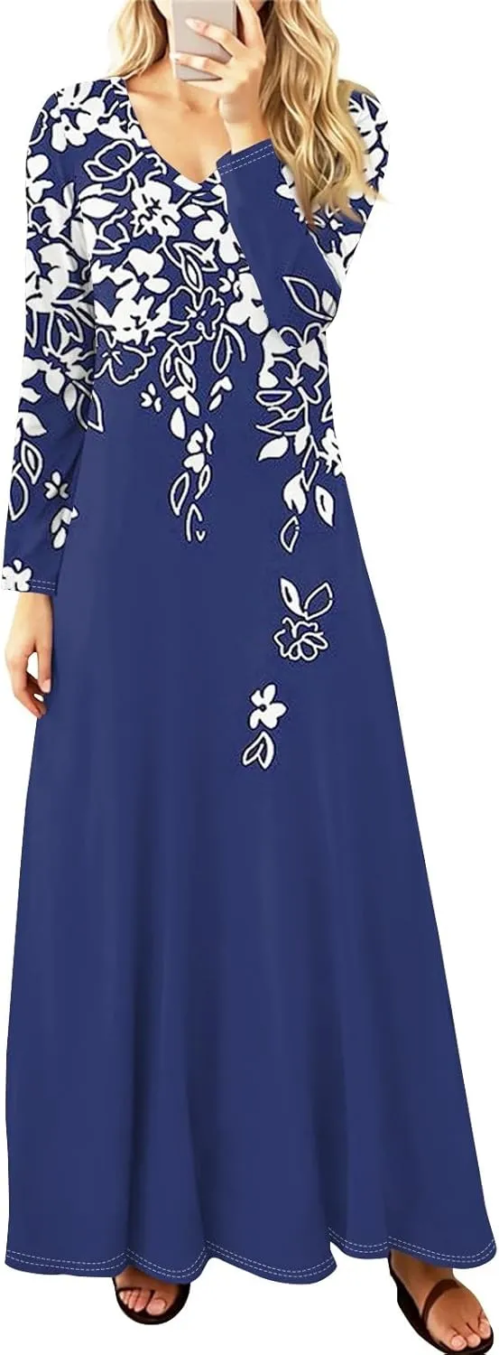 ZEFOTIM Long Sleeve Dresses for Women 2025 Graphic Printed Vintage Maxi Dresses