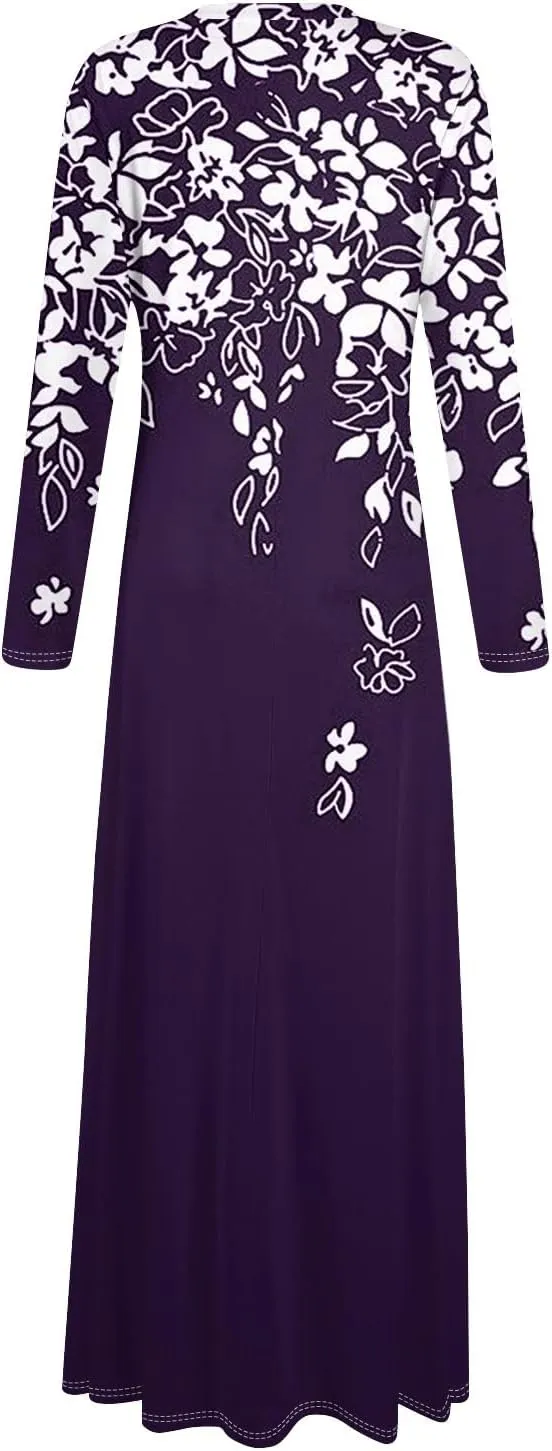 ZEFOTIM Long Sleeve Dresses for Women 2025 Graphic Printed Vintage Maxi Dresses