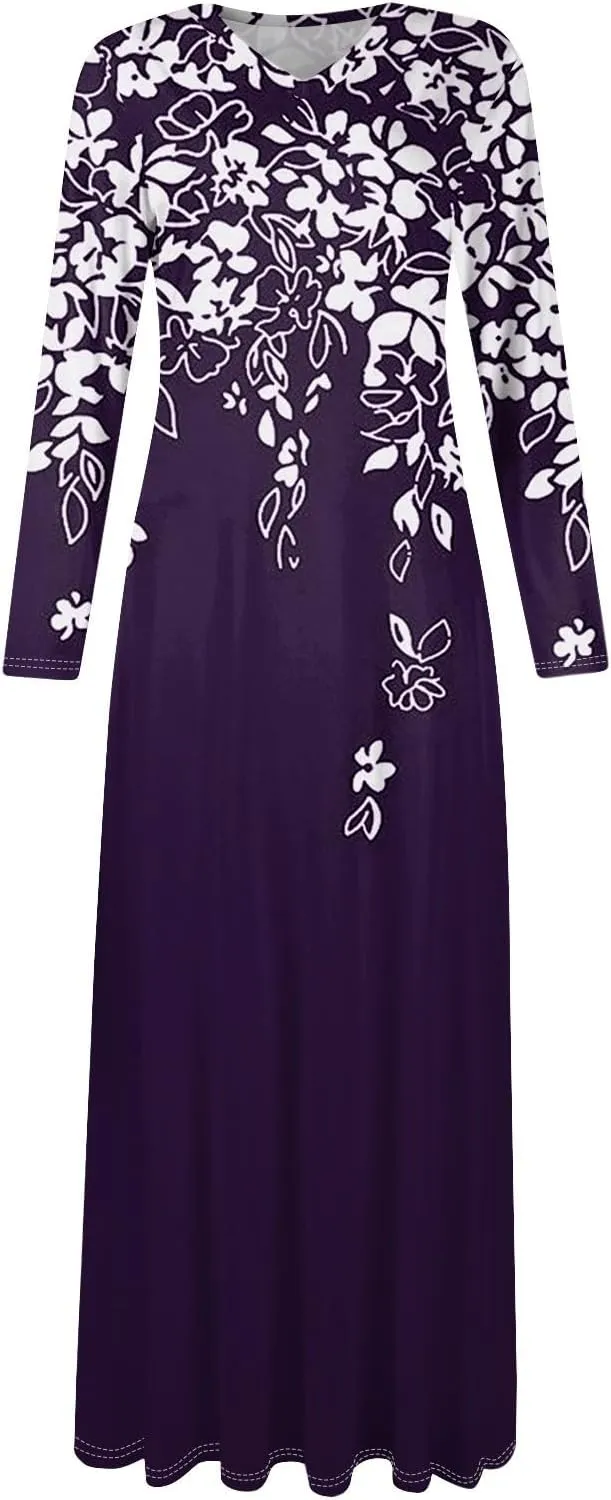 ZEFOTIM Long Sleeve Dresses for Women 2025 Graphic Printed Vintage Maxi Dresses