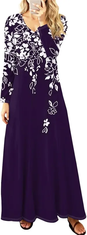 ZEFOTIM Long Sleeve Dresses for Women 2025 Graphic Printed Vintage Maxi Dresses