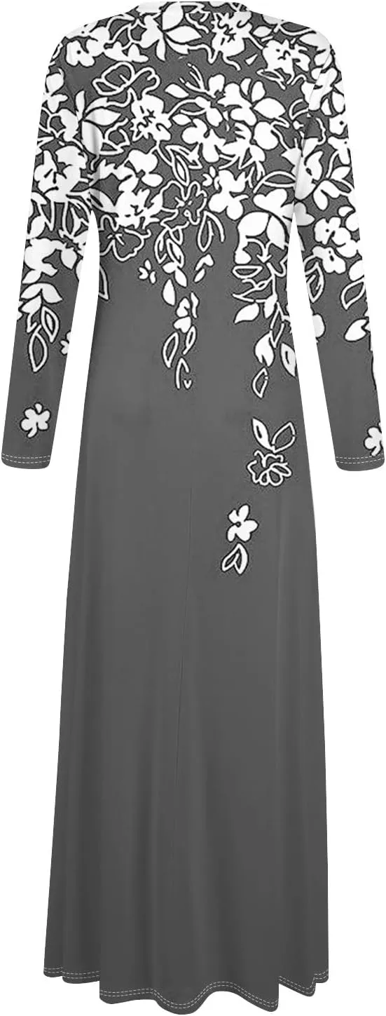 ZEFOTIM Long Sleeve Dresses for Women 2025 Graphic Printed Vintage Maxi Dresses